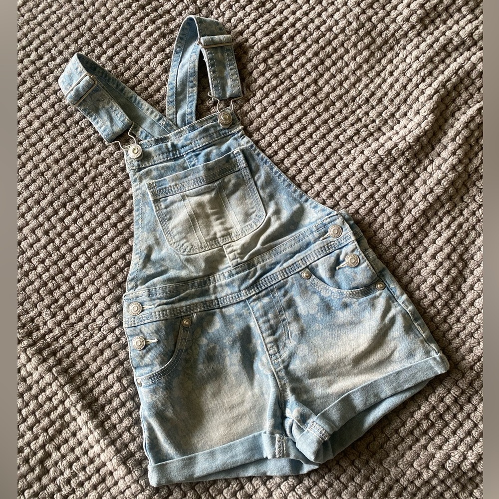 Girls flowered jean overalls